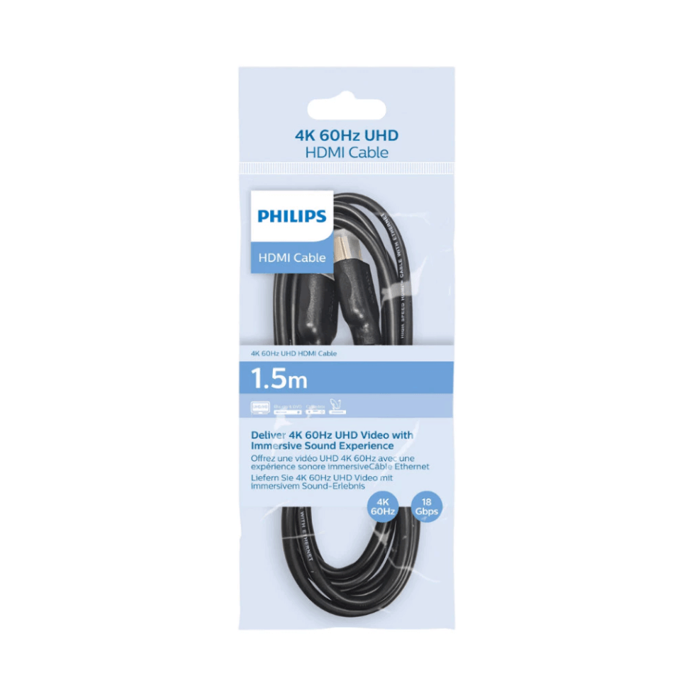สายเคเบิล HDMI PHILIPS SWV5510/00 4K@60HZ (UHD 2160P) โอนข้อมูล 18 GBPS ความยาว 1.5 เมตร